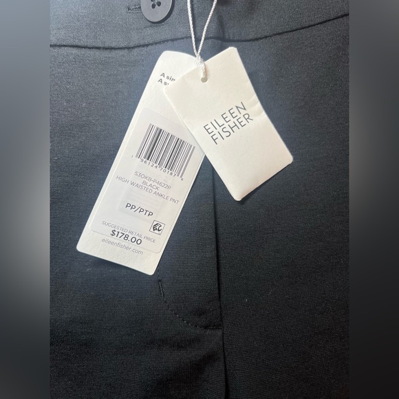 Eileen Fisher Black High Waisted Ankle Pant NWT Size PP 0-2 Cotton Lightweight - Picture 4 of 9